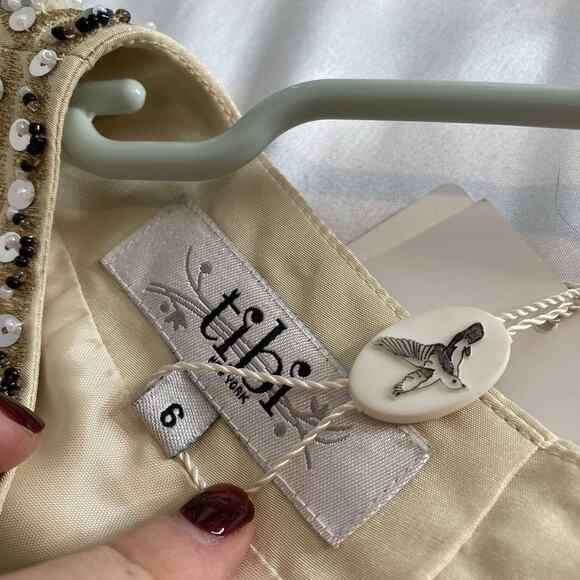 Tibi Women's Cream Beaded Sequins Silk Tunic Blouse Size‎ 6 Regal Maximalist - Picture 5 of 15